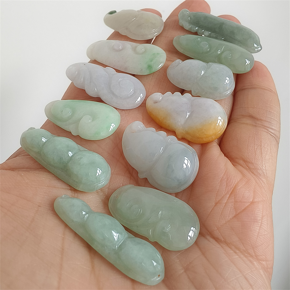 Natural Yellow Color Heated 24-33X11-15X4-8mm Burmese Jadeite Gourd,Four Season Bean Pod  And Ruyi Pendant,Amulet Pendants,DIY Jewelry Supplies