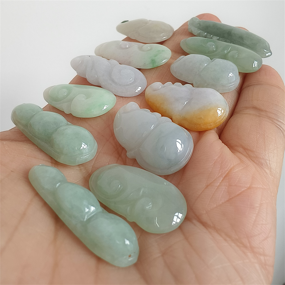 Natural Yellow Color Heated 24-33X11-15X4-8mm Burmese Jadeite Gourd,Four Season Bean Pod  And Ruyi Pendant,Amulet Pendants,DIY Jewelry Supplies