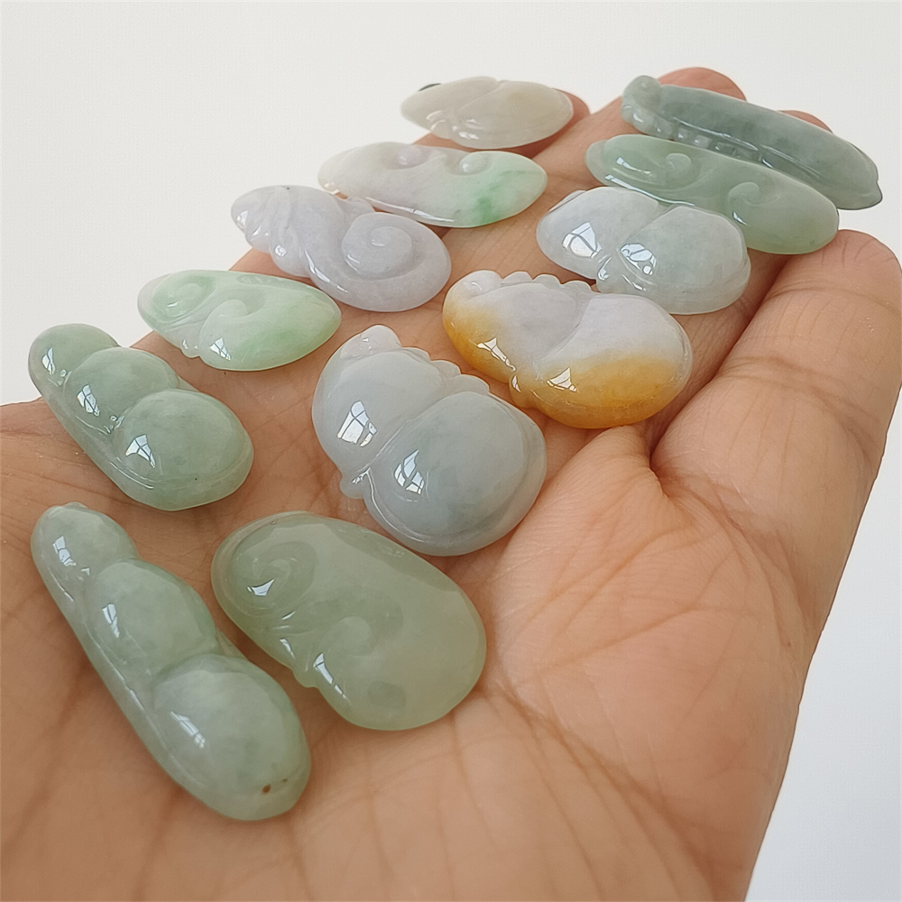 Natural Yellow Color Heated 24-33X11-15X4-8mm Burmese Jadeite Gourd,Four Season Bean Pod  And Ruyi Pendant,Amulet Pendants,DIY Jewelry Supplies