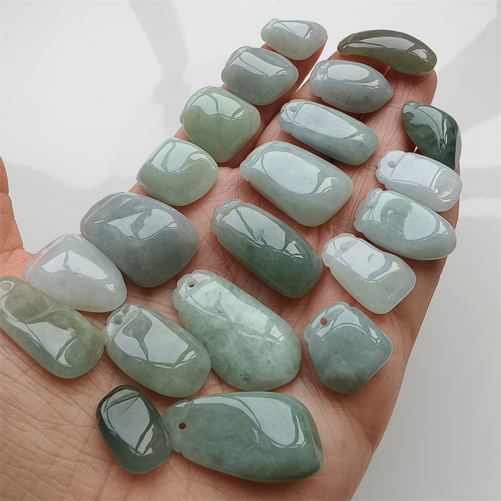 5pcs Natural Certificated Type A 16-30X13-17X5-8mm Green Burmese Jadeite Blessing Melon Pendant,Amulet Pendant ,DIY Jewelry Supplies