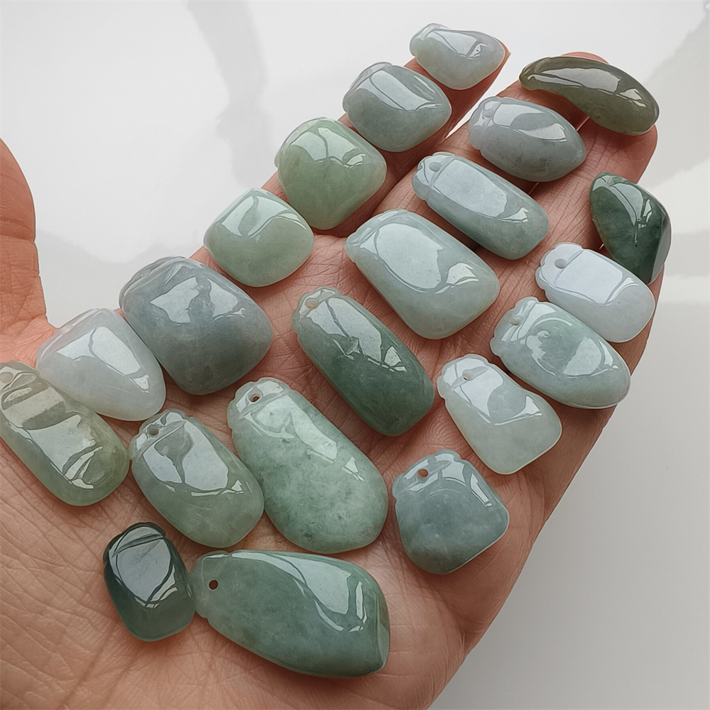 5pcs Natural Certificated Type A 16-30X13-17X5-8mm Green Burmese Jadeite Blessing Melon Pendant,Amulet Pendant ,DIY Jewelry Supplies