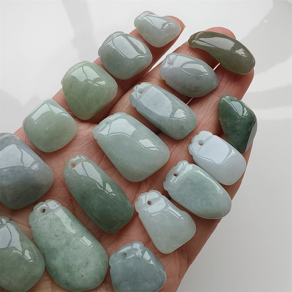 5pcs Natural Certificated Type A 16-30X13-17X5-8mm Green Burmese Jadeite Blessing Melon Pendant,Amulet Pendant ,DIY Jewelry Supplies