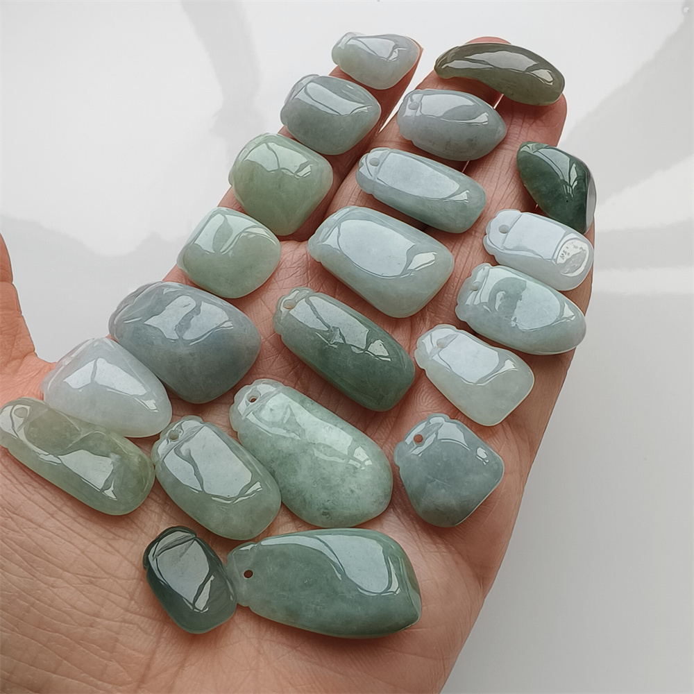 5pcs Natural Certificated Type A 16-30X13-17X5-8mm Green Burmese Jadeite Blessing Melon Pendant,Amulet Pendant ,DIY Jewelry Supplies