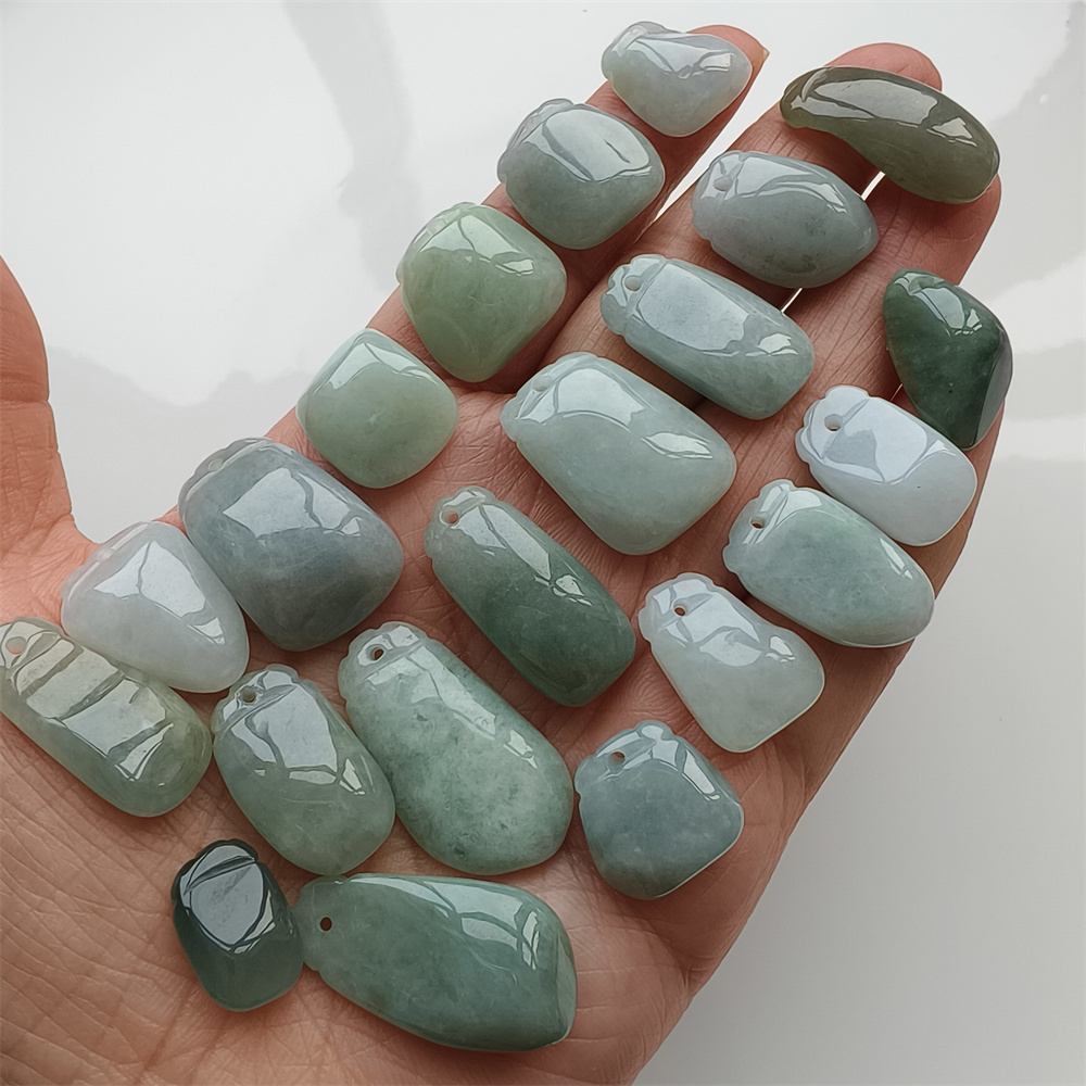 5pcs Natural Certificated Type A 16-30X13-17X5-8mm Green Burmese Jadeite Blessing Melon Pendant,Amulet Pendant ,DIY Jewelry Supplies