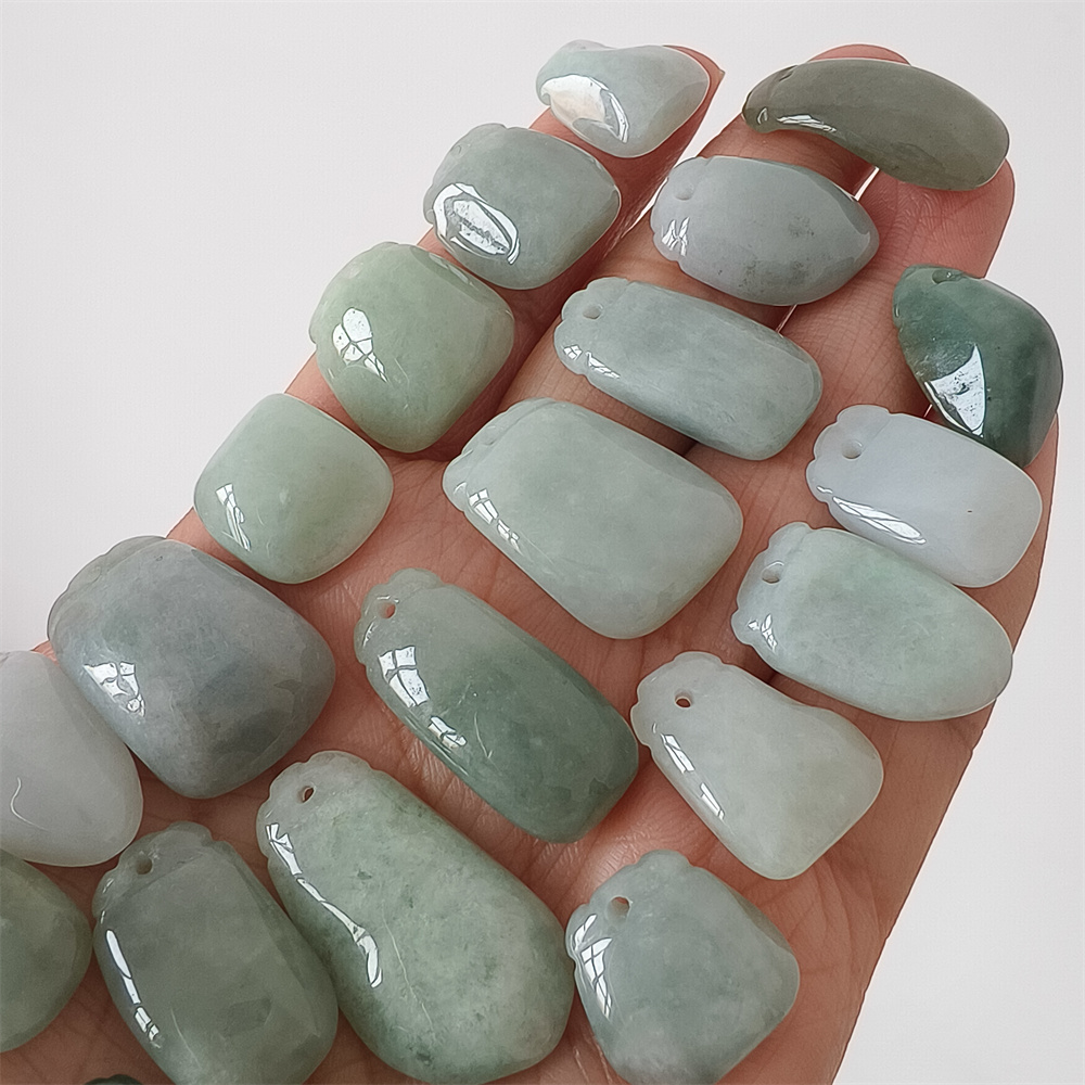 5pcs Natural Certificated Type A 16-30X13-17X5-8mm Green Burmese Jadeite Blessing Melon Pendant,Amulet Pendant ,DIY Jewelry Supplies