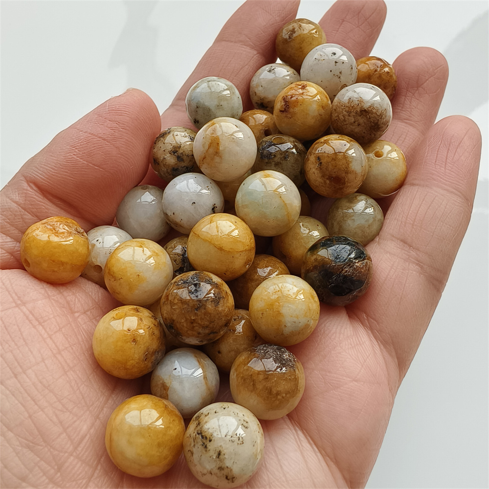 10pcs Natural Yellow Color Heated 12mm Burmese Jadeite Smooth Round Beads,Burma Jadeite Loose Beads,Myanmar Jadeite Ball Beads,DIY Jewelry Supplies