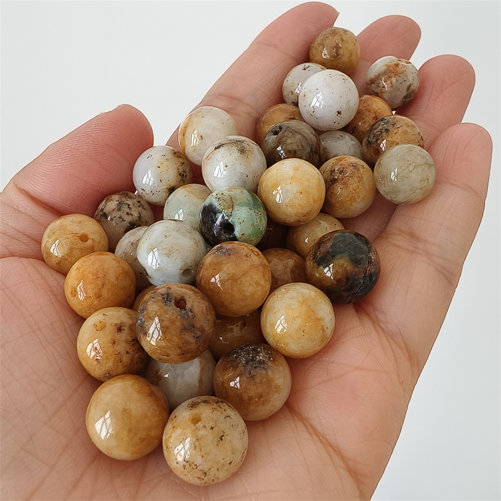 10pcs Natural Yellow Color Heated 12mm Burmese Jadeite Smooth Round Beads,Burma Jadeite Loose Beads,Myanmar Jadeite Ball Beads,DIY Jewelry Supplies