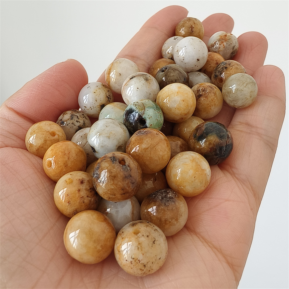 10pcs Natural Yellow Color Heated 12mm Burmese Jadeite Smooth Round Beads,Burma Jadeite Loose Beads,Myanmar Jadeite Ball Beads,DIY Jewelry Supplies