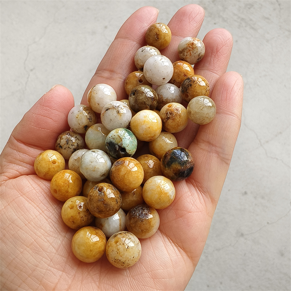 10pcs Natural Yellow Color Heated 12mm Burmese Jadeite Smooth Round Beads,Burma Jadeite Loose Beads,Myanmar Jadeite Ball Beads,DIY Jewelry Supplies