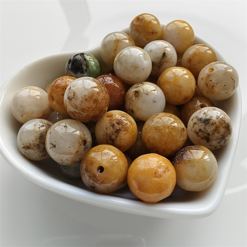 10pcs Natural Yellow Color Heated 12mm Burmese Jadeite Smooth Round Beads,Burma Jadeite Loose Beads,Myanmar Jadeite Ball Beads,DIY Jewelry Supplies