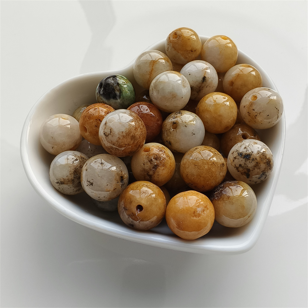 10pcs Natural Yellow Color Heated 12mm Burmese Jadeite Smooth Round Beads,Burma Jadeite Loose Beads,Myanmar Jadeite Ball Beads,DIY Jewelry Supplies