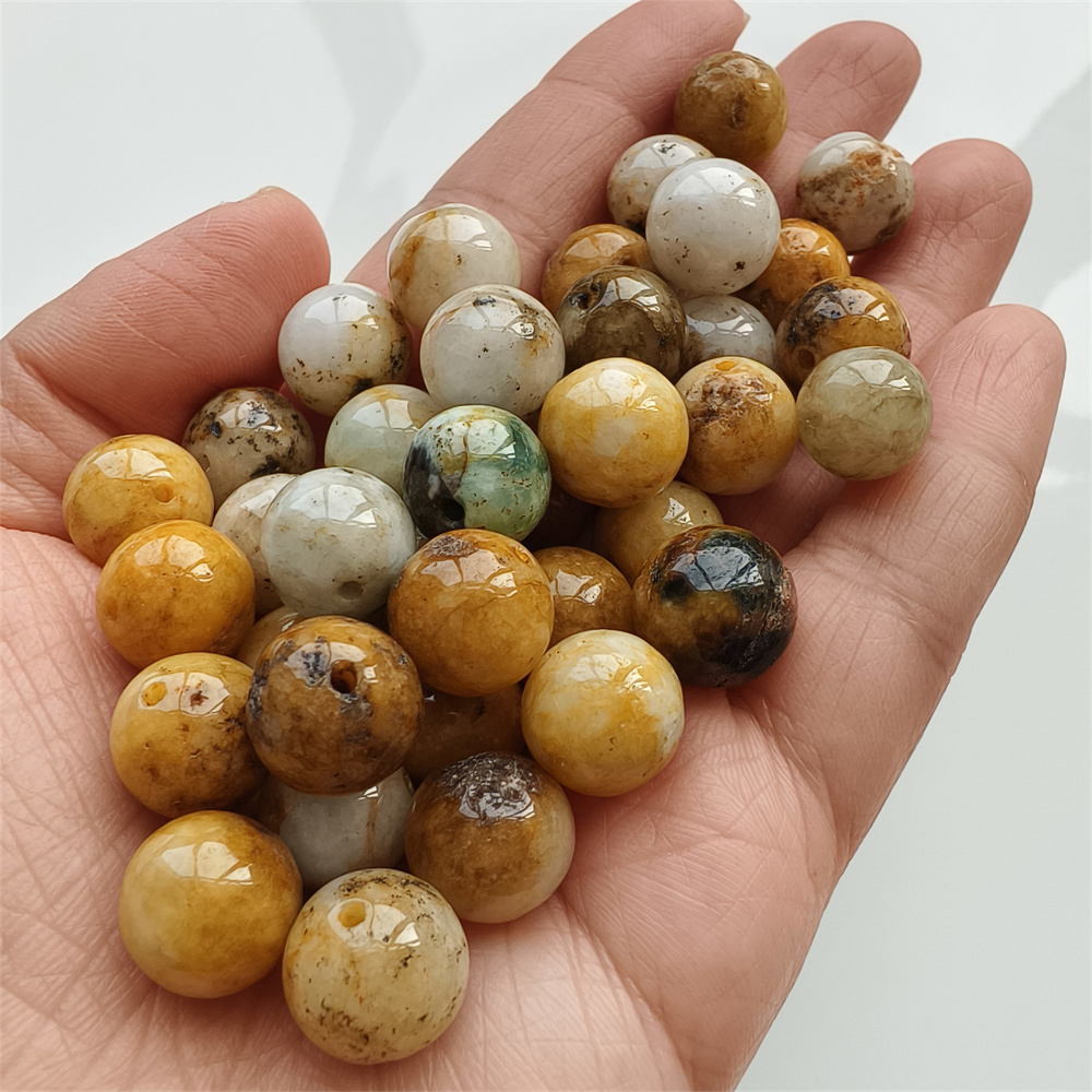 10pcs Natural Yellow Color Heated 12mm Burmese Jadeite Smooth Round Beads,Burma Jadeite Loose Beads,Myanmar Jadeite Ball Beads,DIY Jewelry Supplies