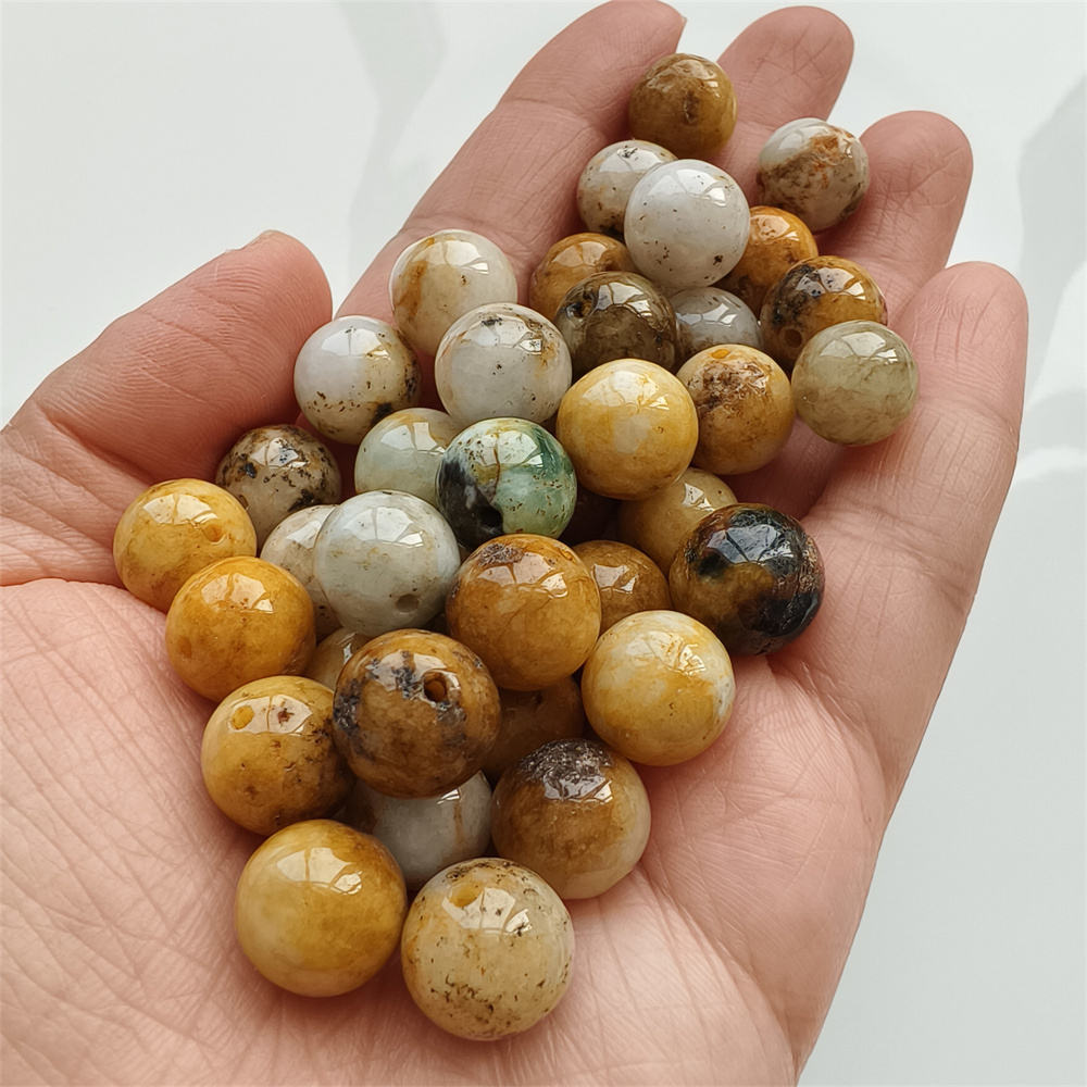 10pcs Natural Yellow Color Heated 12mm Burmese Jadeite Smooth Round Beads,Burma Jadeite Loose Beads,Myanmar Jadeite Ball Beads,DIY Jewelry Supplies