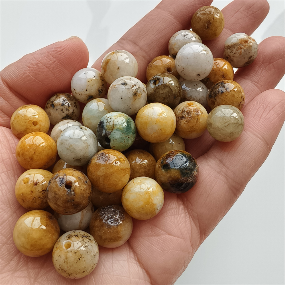 10pcs Natural Yellow Color Heated 12mm Burmese Jadeite Smooth Round Beads,Burma Jadeite Loose Beads,Myanmar Jadeite Ball Beads,DIY Jewelry Supplies