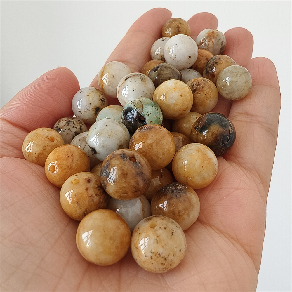 10pcs Natural Yellow Color Heated 12mm Burmese Jadeite Smooth Round Beads,Burma Jadeite Loose Beads,Myanmar Jadeite Ball Beads,DIY Jewelry Supplies