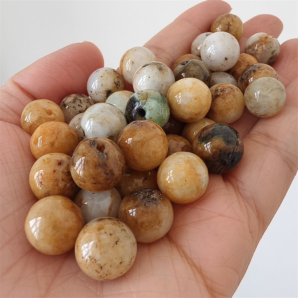 10pcs Natural Yellow Color Heated 12mm Burmese Jadeite Smooth Round Beads,Burma Jadeite Loose Beads,Myanmar Jadeite Ball Beads,DIY Jewelry Supplies