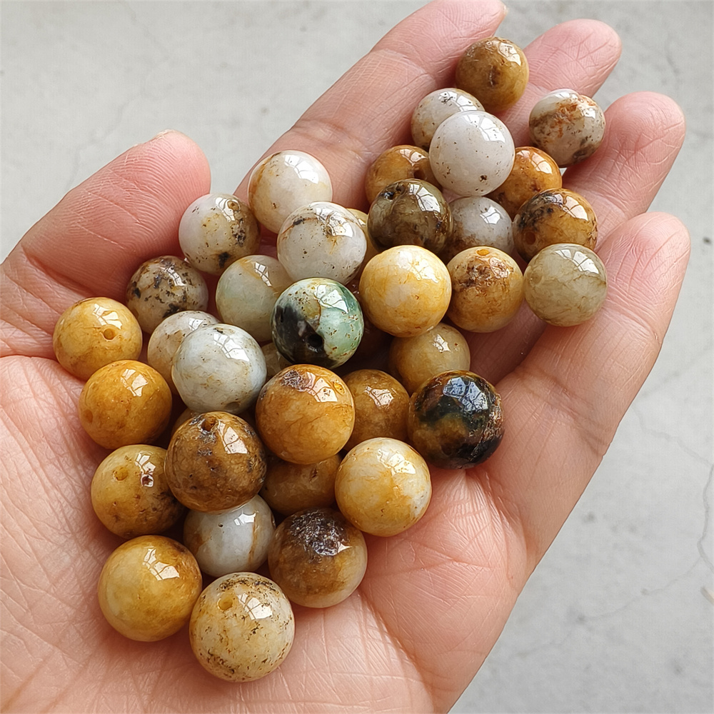 10pcs Natural Yellow Color Heated 12mm Burmese Jadeite Smooth Round Beads,Burma Jadeite Loose Beads,Myanmar Jadeite Ball Beads,DIY Jewelry Supplies