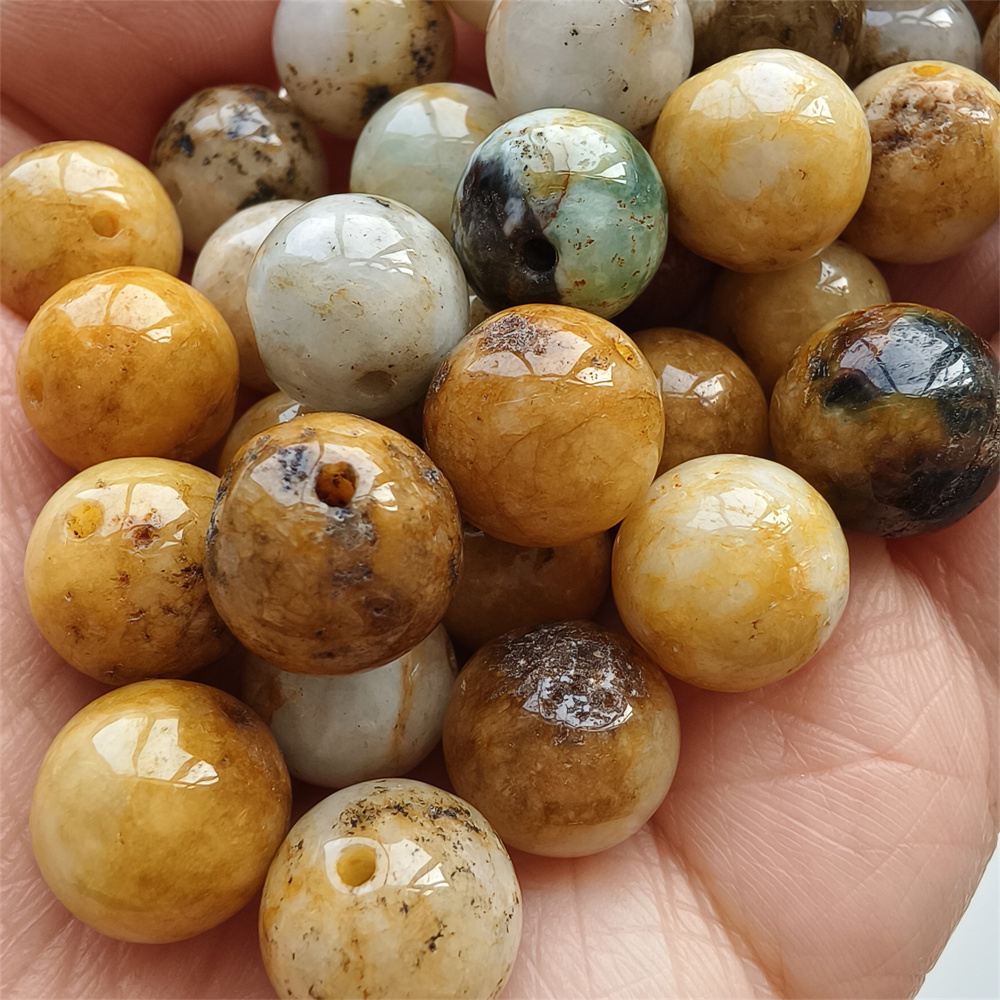 10pcs Natural Yellow Color Heated 12mm Burmese Jadeite Smooth Round Beads,Burma Jadeite Loose Beads,Myanmar Jadeite Ball Beads,DIY Jewelry Supplies