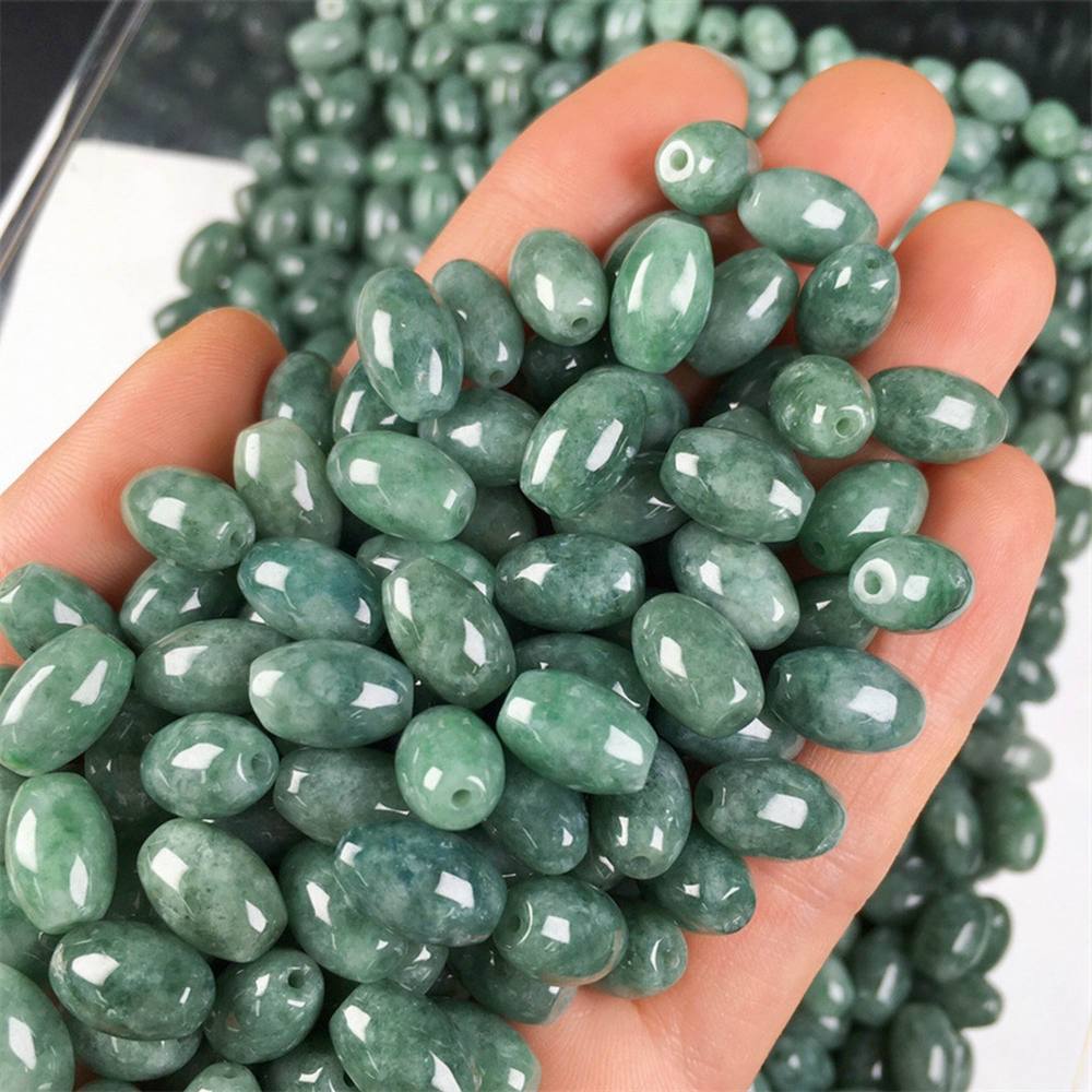 10pcs Natural Grade A Burma Jade Oval Barrel Beads,Drum Beads,Dark Green Jade Loose Beads,Genuine Jade,Nature Gemstone,DIY Jewelry Supplies