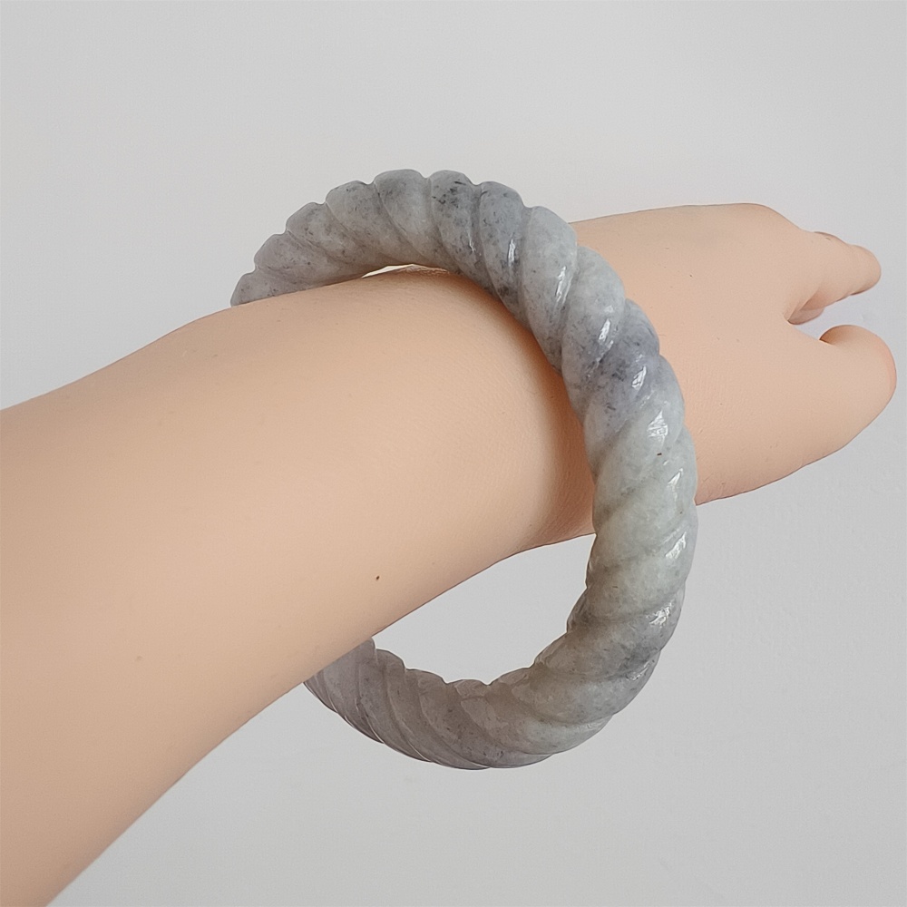 Natural Certificated Type A Untreated 56mm Burmese Jadeite Round Band Twist Pattern Bangle,Light Lavender And Light Gray Bangles,DIY Jewelry Supplies