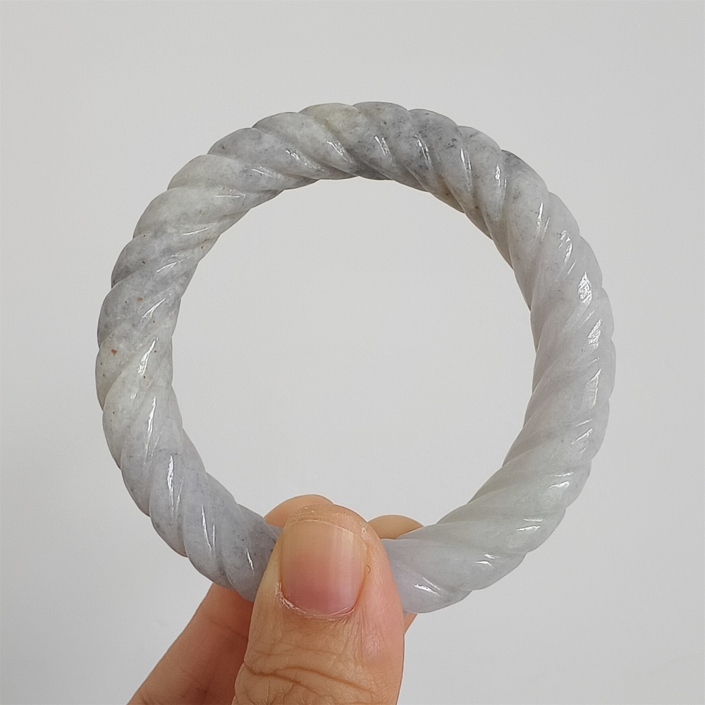 Natural Certificated Type A Untreated 56mm Burmese Jadeite Round Band Twist Pattern Bangle,Light Lavender And Light Gray Bangles,DIY Jewelry Supplies
