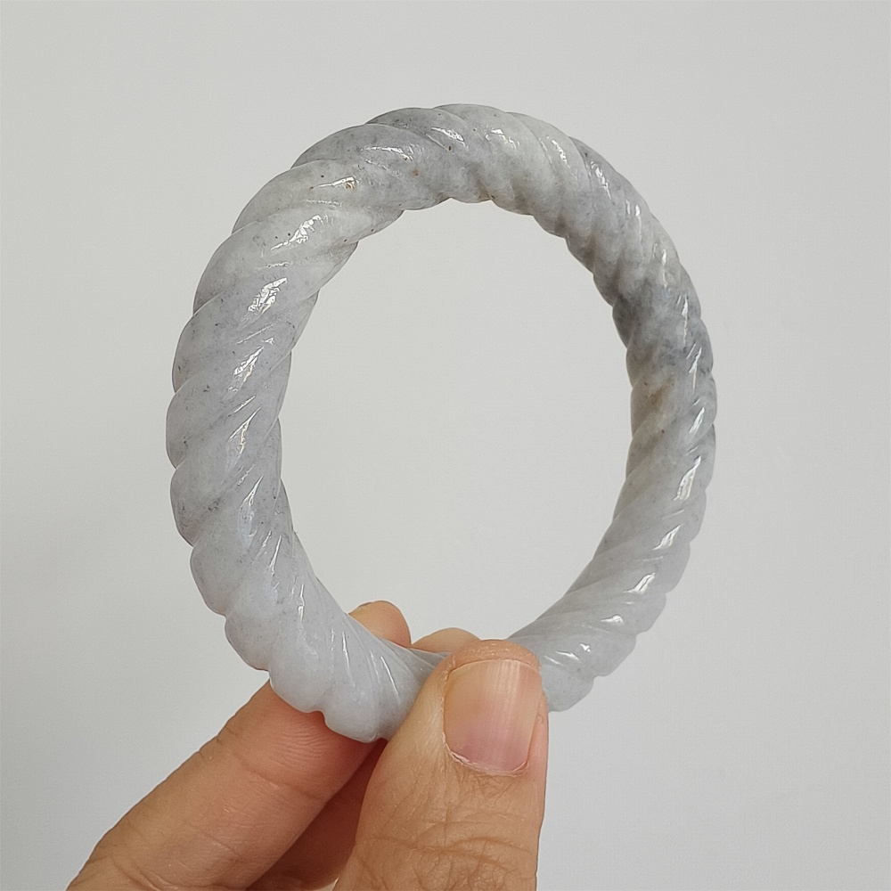 Natural Certificated Type A Untreated 56mm Burmese Jadeite Round Band Twist Pattern Bangle,Light Lavender And Light Gray Bangles,DIY Jewelry Supplies