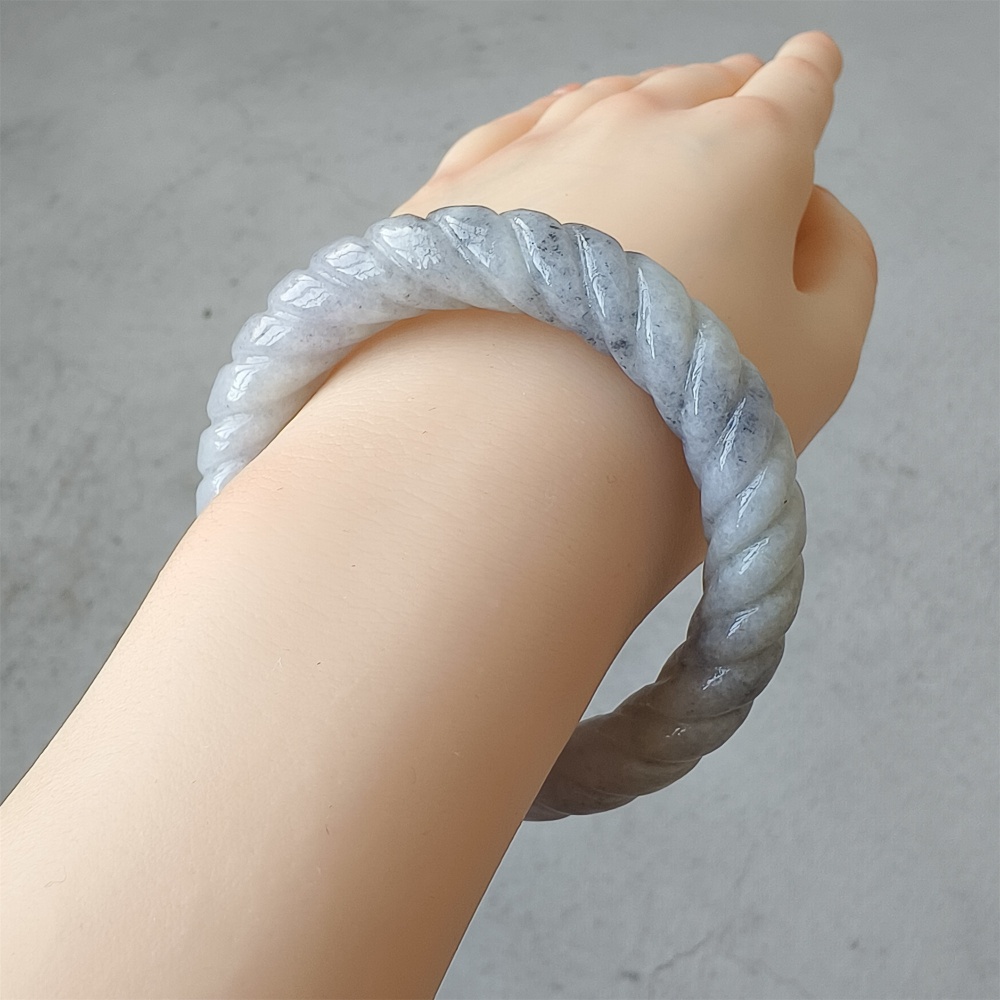 Natural Certificated Type A Untreated 56mm Burmese Jadeite Round Band Twist Pattern Bangle,Light Lavender And Light Gray Bangles,DIY Jewelry Supplies