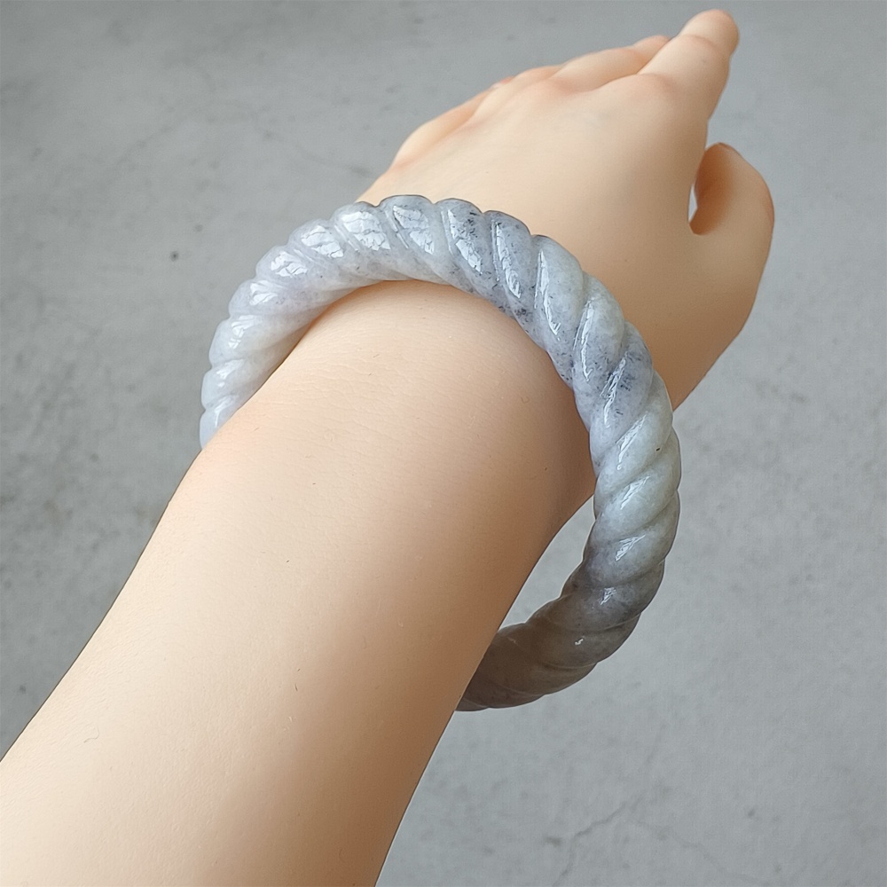 Natural Certificated Type A Untreated 56mm Burmese Jadeite Round Band Twist Pattern Bangle,Light Lavender And Light Gray Bangles,DIY Jewelry Supplies