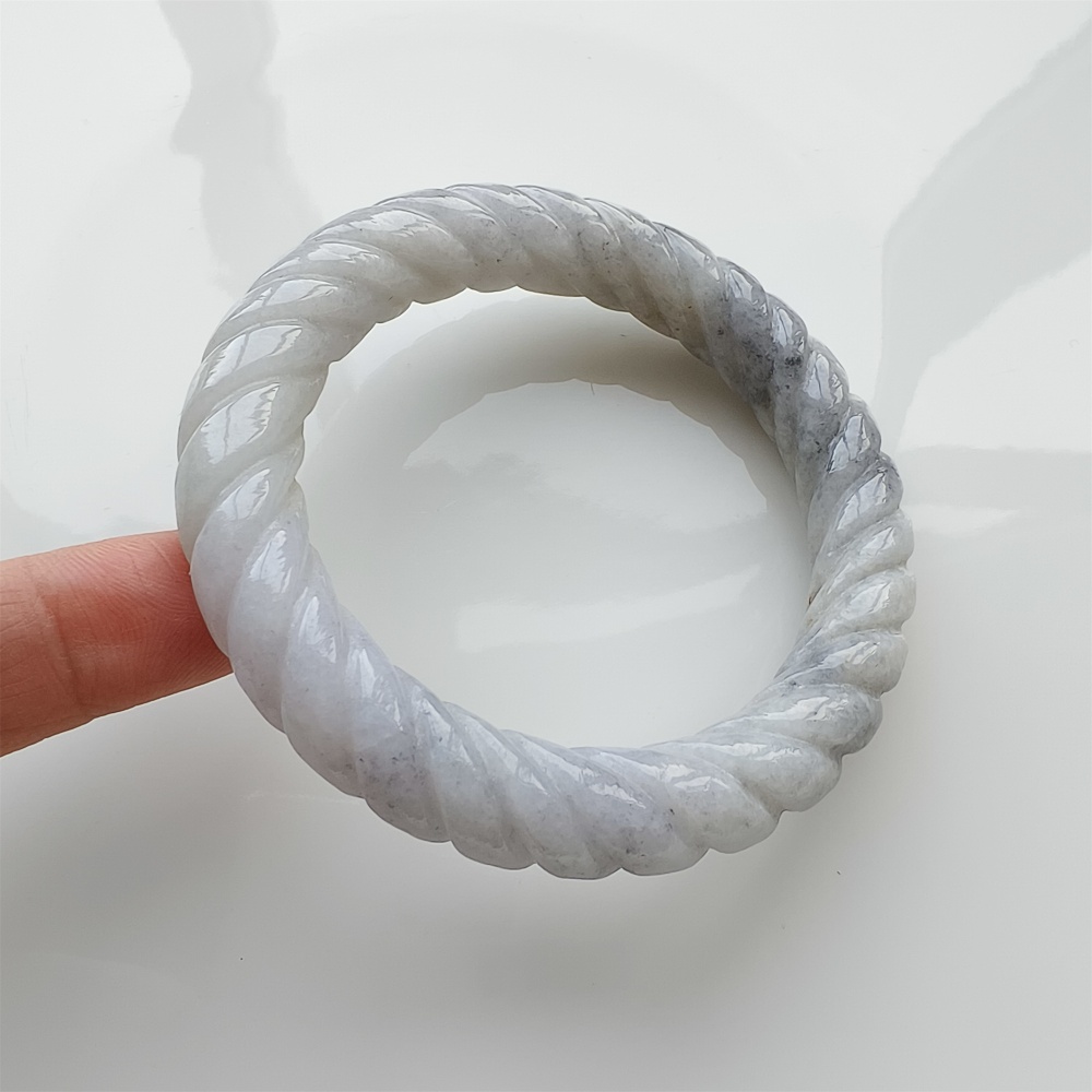 Natural Certificated Type A Untreated 56mm Burmese Jadeite Round Band Twist Pattern Bangle,Light Lavender And Light Gray Bangles,DIY Jewelry Supplies