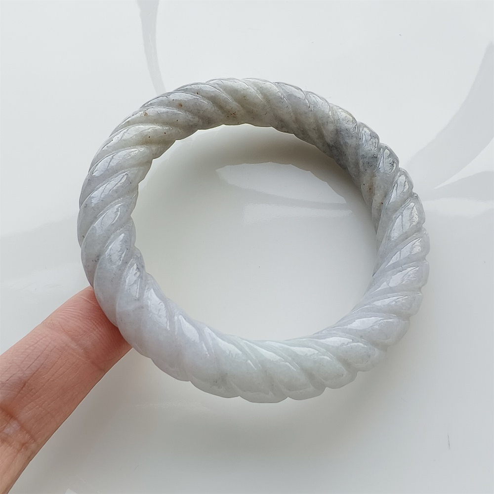 Natural Certificated Type A Untreated 56mm Burmese Jadeite Round Band Twist Pattern Bangle,Light Lavender And Light Gray Bangles,DIY Jewelry Supplies