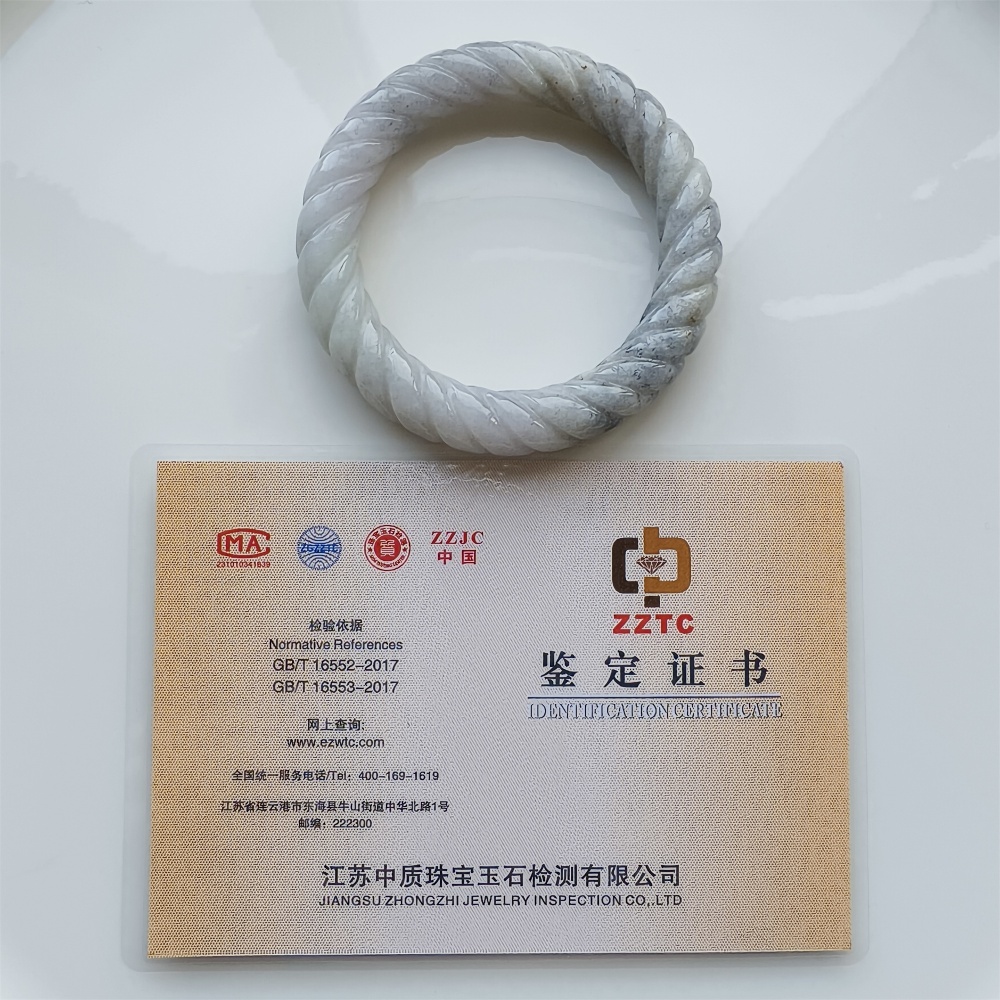 Natural Certificated Type A Untreated 56mm Burmese Jadeite Round Band Twist Pattern Bangle,Light Lavender And Light Gray Bangles,DIY Jewelry Supplies