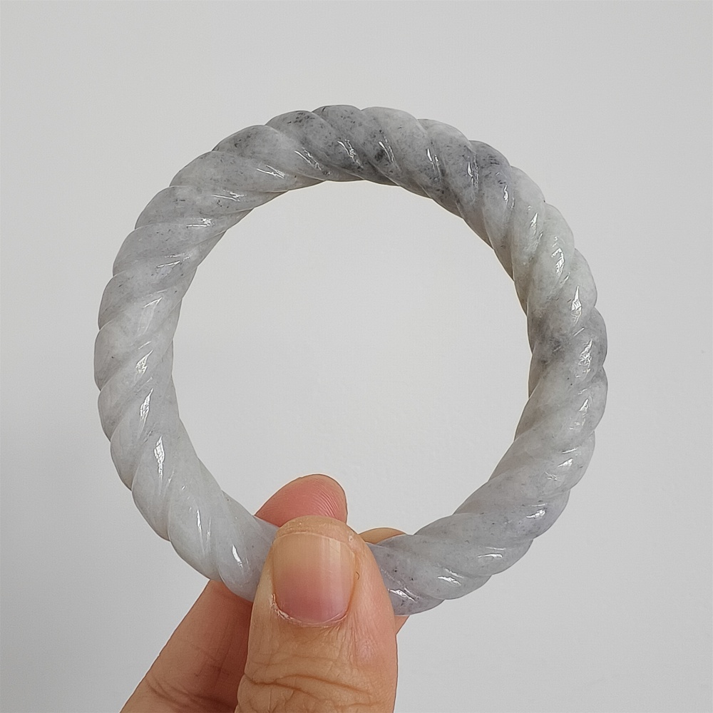 Natural Certificated Type A Untreated 56mm Burmese Jadeite Round Band Twist Pattern Bangle,Light Lavender And Light Gray Bangles,DIY Jewelry Supplies