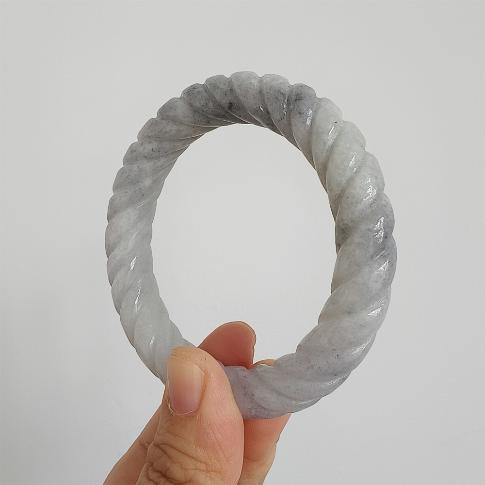 Natural Certificated Type A Untreated 56mm Burmese Jadeite Round Band Twist Pattern Bangle,Light Lavender And Light Gray Bangles,DIY Jewelry Supplies