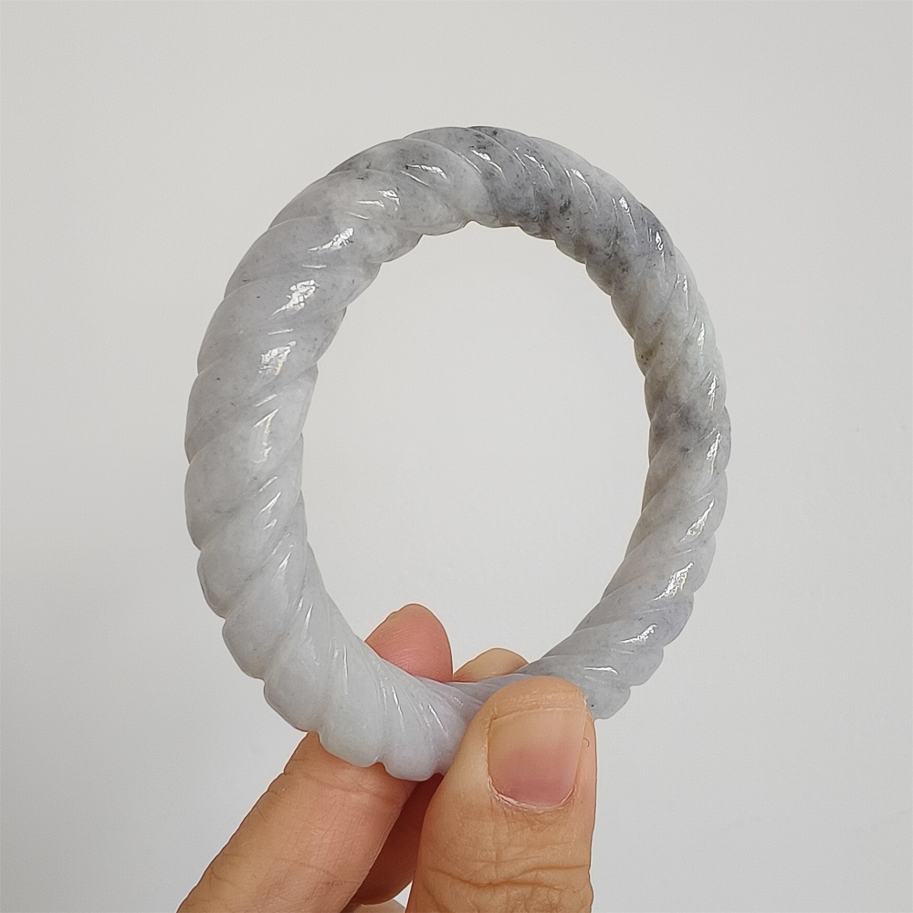 Natural Certificated Type A Untreated 56mm Burmese Jadeite Round Band Twist Pattern Bangle,Light Lavender And Light Gray Bangles,DIY Jewelry Supplies