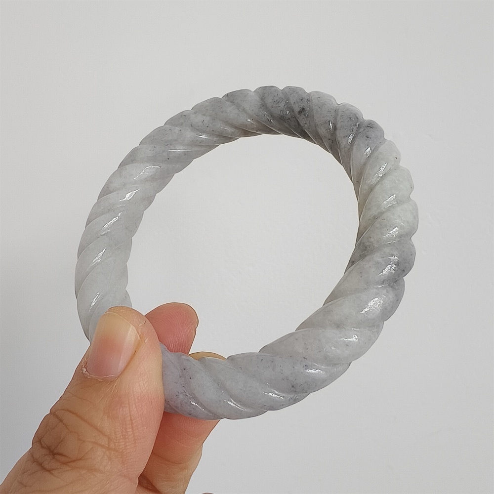 Natural Certificated Type A Untreated 56mm Burmese Jadeite Round Band Twist Pattern Bangle,Light Lavender And Light Gray Bangles,DIY Jewelry Supplies