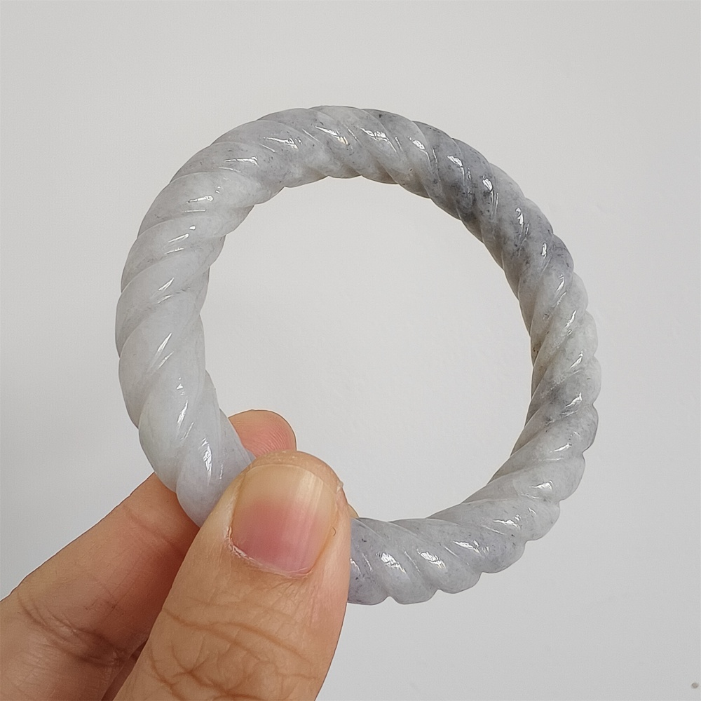 Natural Certificated Type A Untreated 56mm Burmese Jadeite Round Band Twist Pattern Bangle,Light Lavender And Light Gray Bangles,DIY Jewelry Supplies
