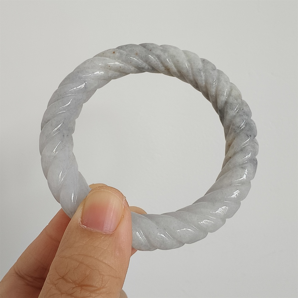 Natural Certificated Type A Untreated 56mm Burmese Jadeite Round Band Twist Pattern Bangle,Light Lavender And Light Gray Bangles,DIY Jewelry Supplies