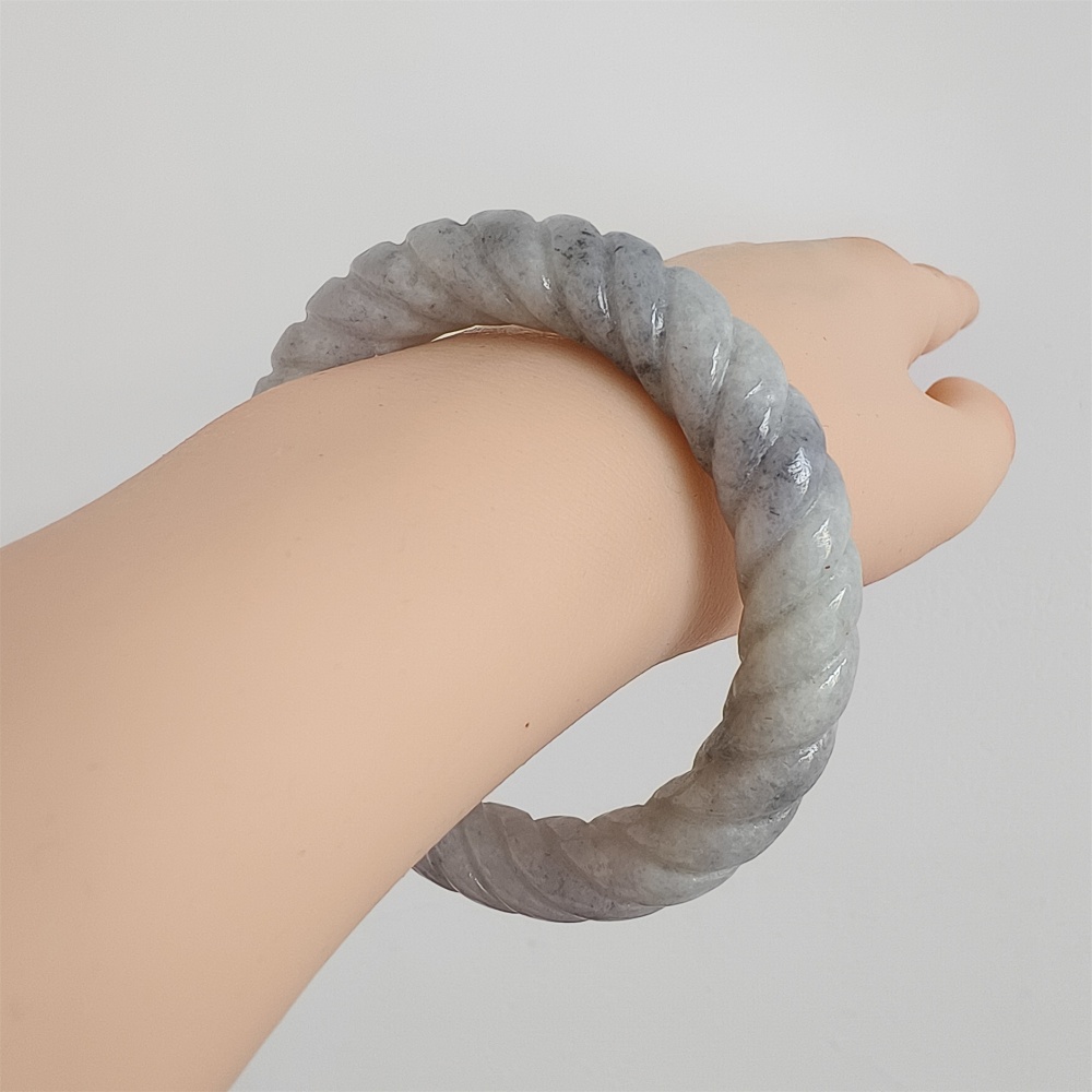 Natural Certificated Type A Untreated 56mm Burmese Jadeite Round Band Twist Pattern Bangle,Light Lavender And Light Gray Bangles,DIY Jewelry Supplies