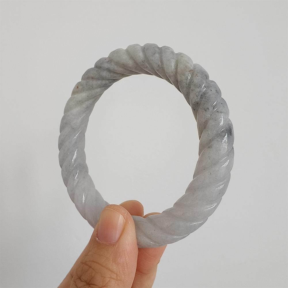 Natural Certificated Type A Untreated 56mm Burmese Jadeite Round Band Twist Pattern Bangle,Light Lavender And Light Gray Bangles,DIY Jewelry Supplies
