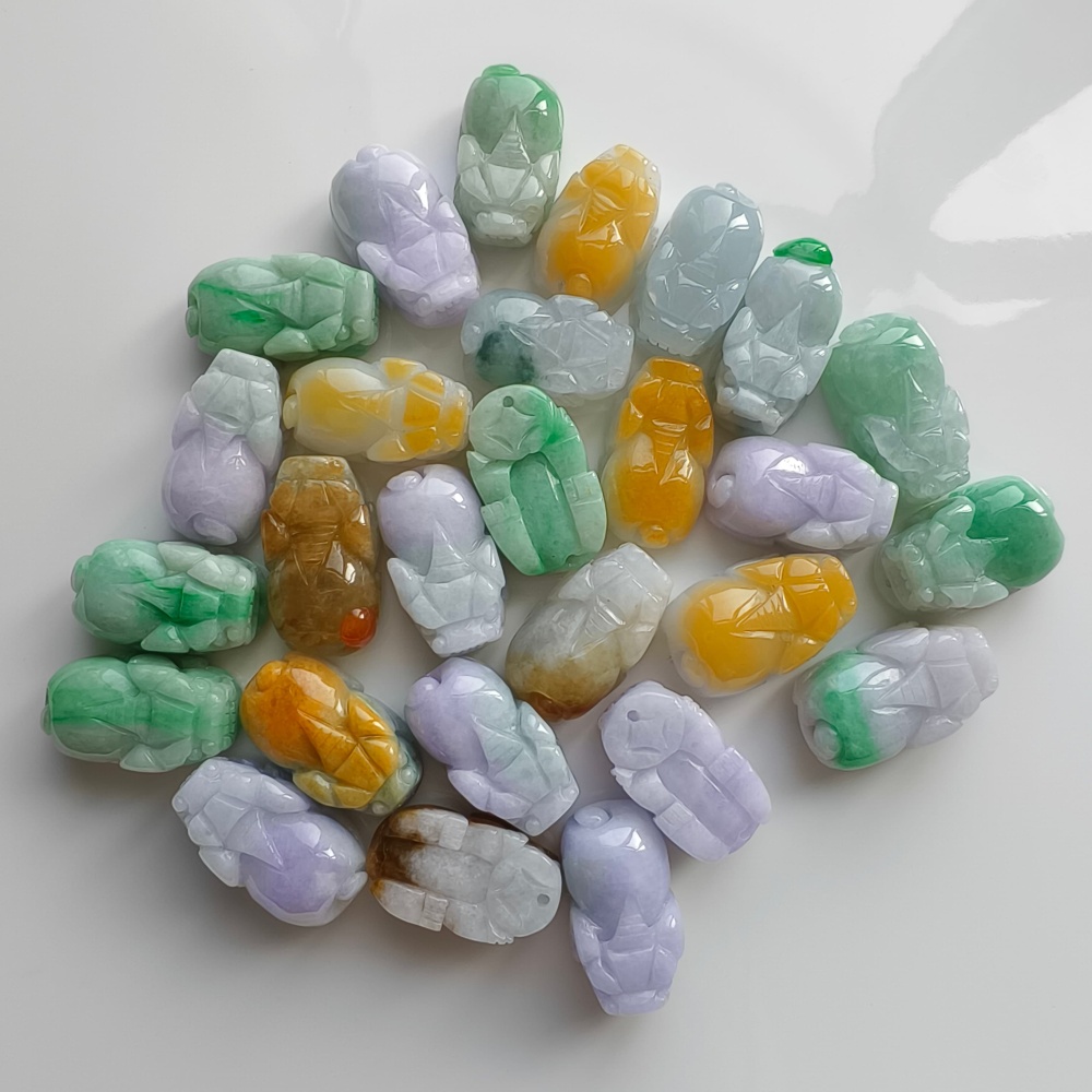 Natural Yellow Color Heated 21-25X12-14X8-11mm Burmese Jadeite Pixiu Pendant,Lavender Yellow And Green  Pixiu Pendant,Amulet Pendants,DIY Jewelry Supplies