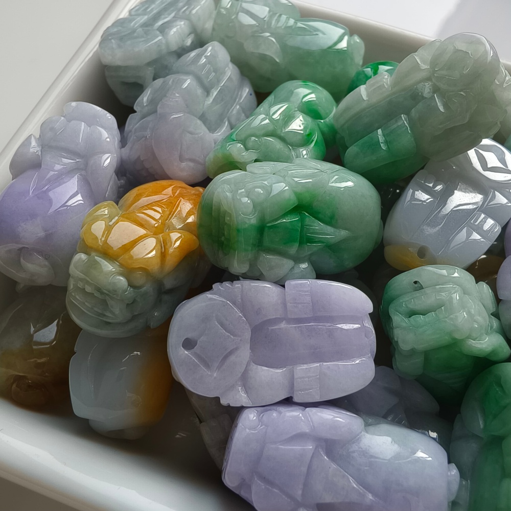 Natural Yellow Color Heated 21-25X12-14X8-11mm Burmese Jadeite Pixiu Pendant,Lavender Yellow And Green  Pixiu Pendant,Amulet Pendants,DIY Jewelry Supplies