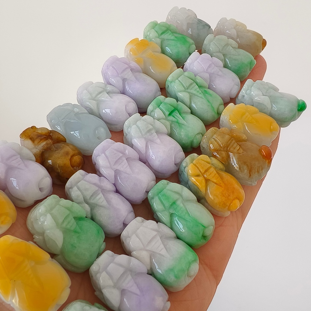 Natural Yellow Color Heated 21-25X12-14X8-11mm Burmese Jadeite Pixiu Pendant,Lavender Yellow And Green  Pixiu Pendant,Amulet Pendants,DIY Jewelry Supplies