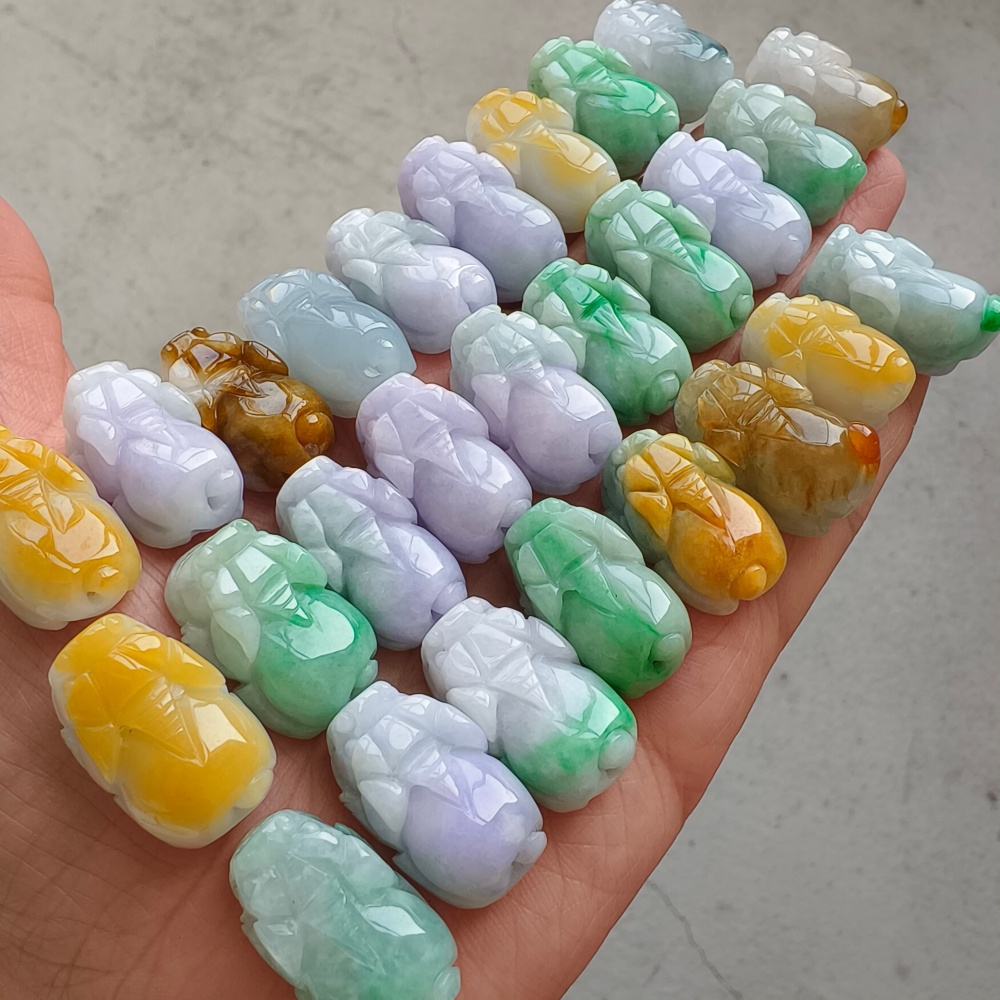 Natural Yellow Color Heated 21-25X12-14X8-11mm Burmese Jadeite Pixiu Pendant,Lavender Yellow And Green  Pixiu Pendant,Amulet Pendants,DIY Jewelry Supplies