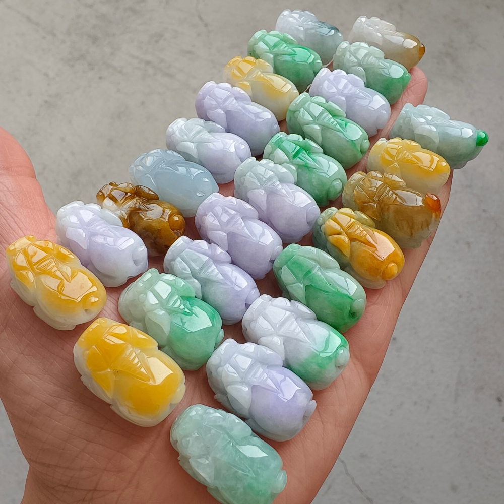 Natural Yellow Color Heated 21-25X12-14X8-11mm Burmese Jadeite Pixiu Pendant,Lavender Yellow And Green  Pixiu Pendant,Amulet Pendants,DIY Jewelry Supplies