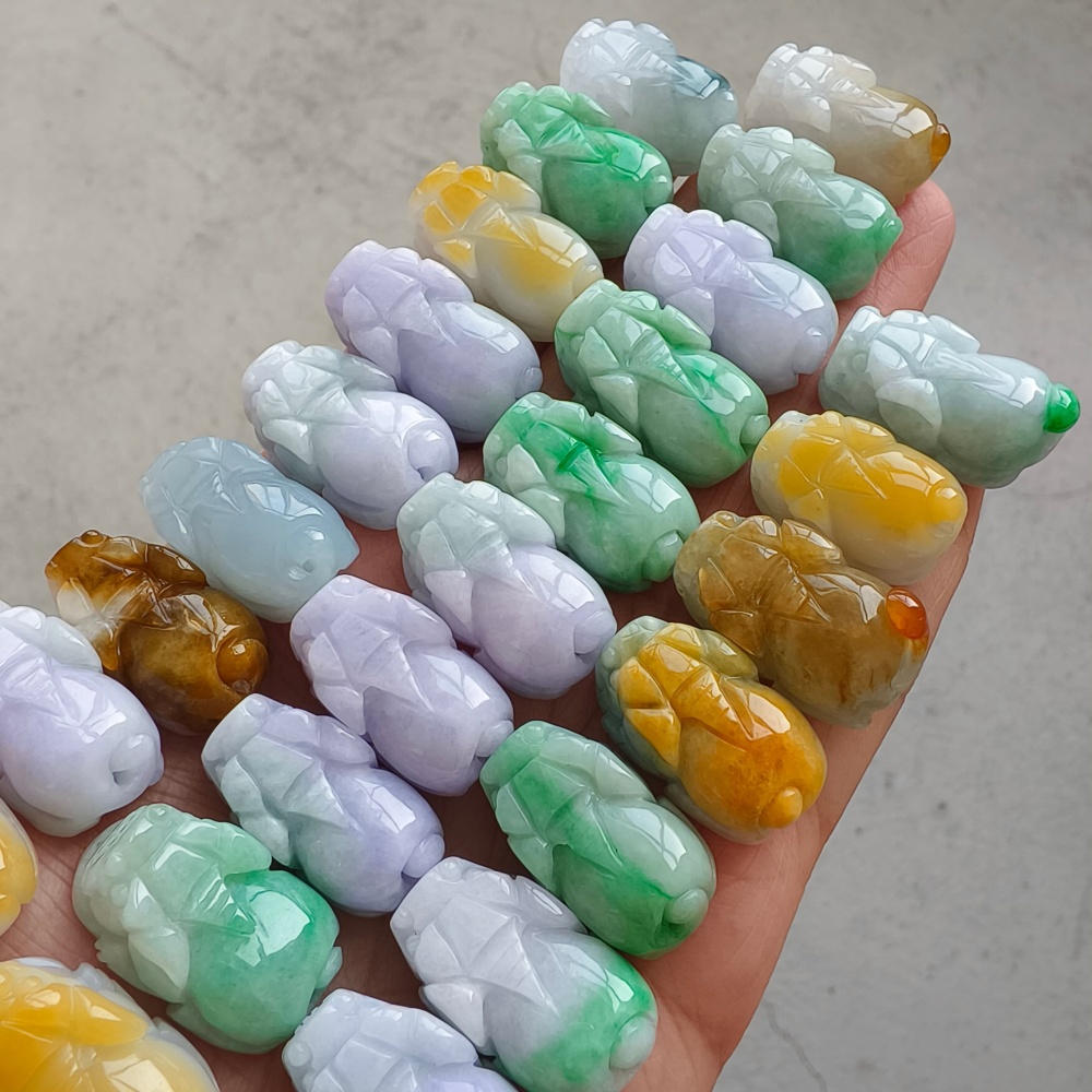 Natural Yellow Color Heated 21-25X12-14X8-11mm Burmese Jadeite Pixiu Pendant,Lavender Yellow And Green  Pixiu Pendant,Amulet Pendants,DIY Jewelry Supplies