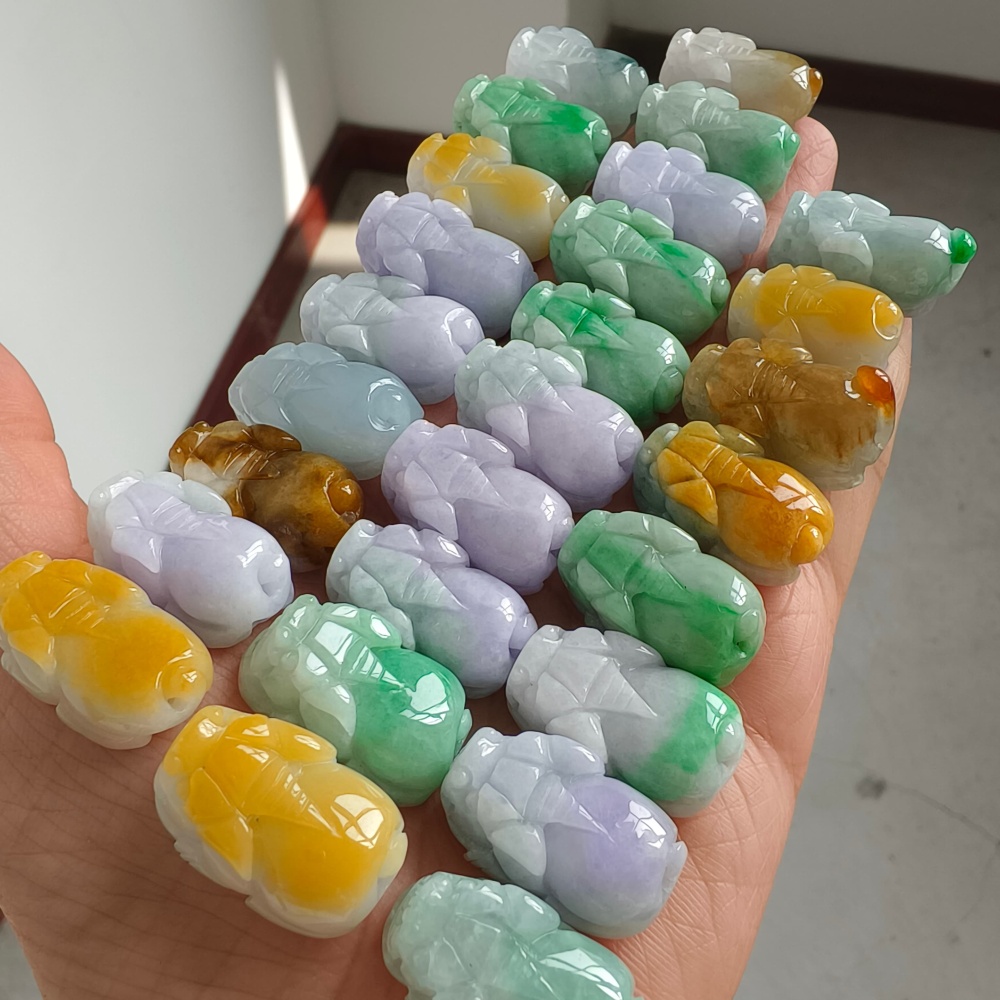 Natural Yellow Color Heated 21-25X12-14X8-11mm Burmese Jadeite Pixiu Pendant,Lavender Yellow And Green  Pixiu Pendant,Amulet Pendants,DIY Jewelry Supplies