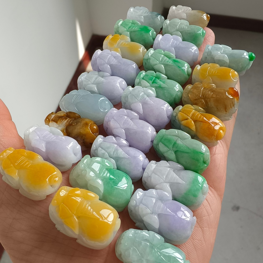 Natural Yellow Color Heated 21-25X12-14X8-11mm Burmese Jadeite Pixiu Pendant,Lavender Yellow And Green  Pixiu Pendant,Amulet Pendants,DIY Jewelry Supplies