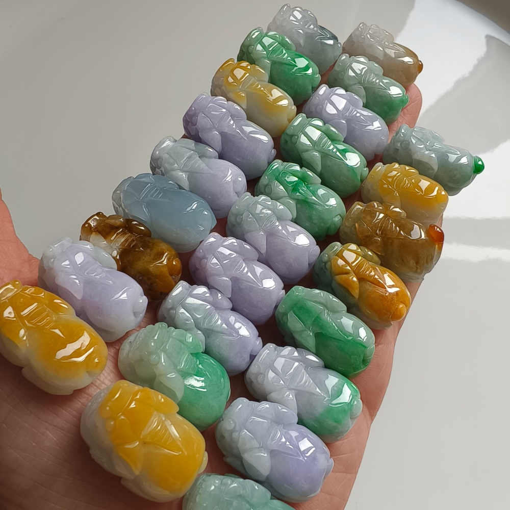 Natural Yellow Color Heated 21-25X12-14X8-11mm Burmese Jadeite Pixiu Pendant,Lavender Yellow And Green  Pixiu Pendant,Amulet Pendants,DIY Jewelry Supplies