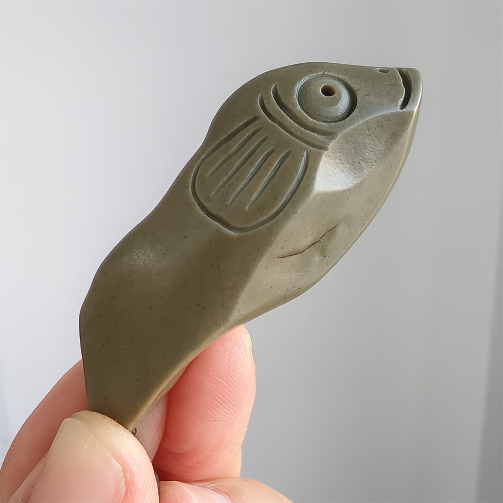 Natural Gobi Raw Stone 55X24X10mm Olive Green Fish Pendant ,DIY Jewelry Supplies