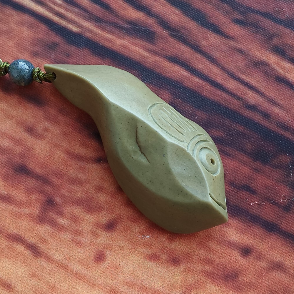 Natural Gobi Raw Stone 55X24X10mm Olive Green Fish Pendant ,DIY Jewelry Supplies